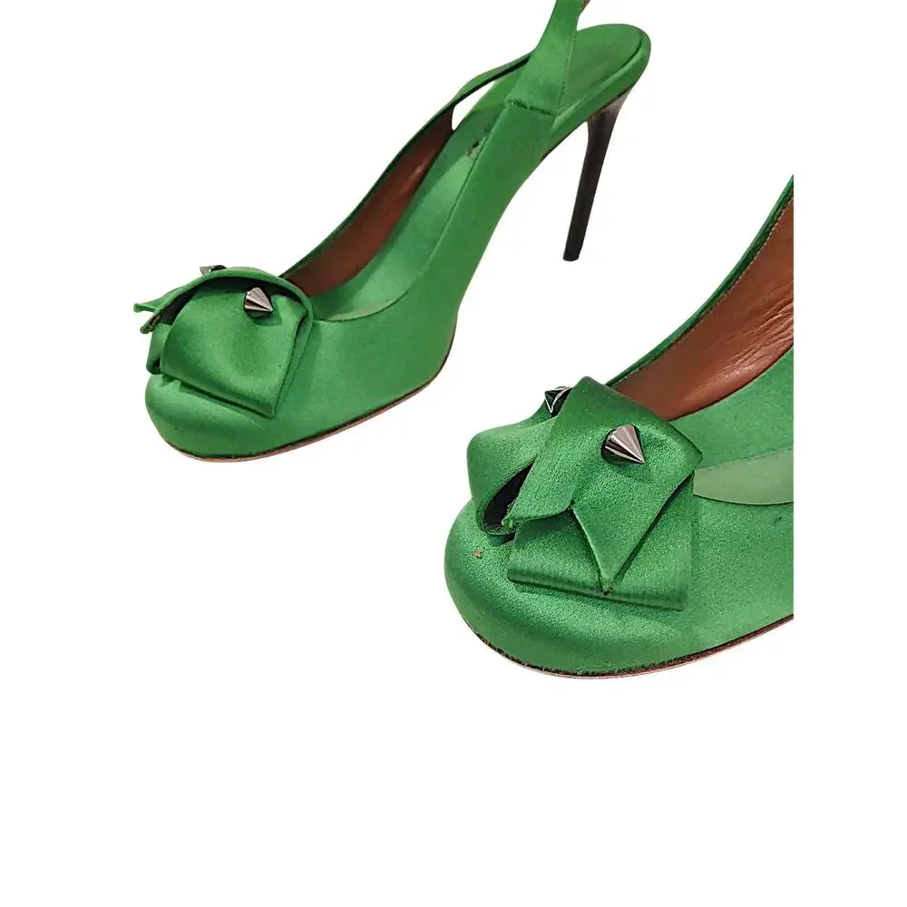 Guillaume‎ Hinfray Satin Slingback Pumps 41 Green Bow Studs Wedding Prom Formal